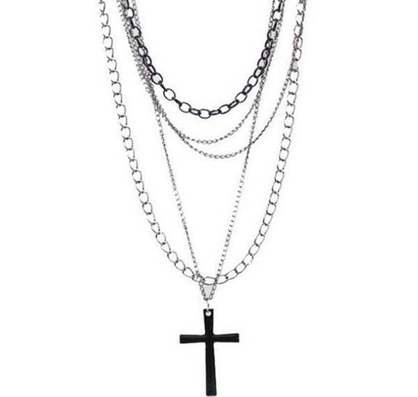 

design fashion hip hop vintage multi layer chain black cross necklaces pendants gothic long choker for women punk jewelry party gi5933949, Silver