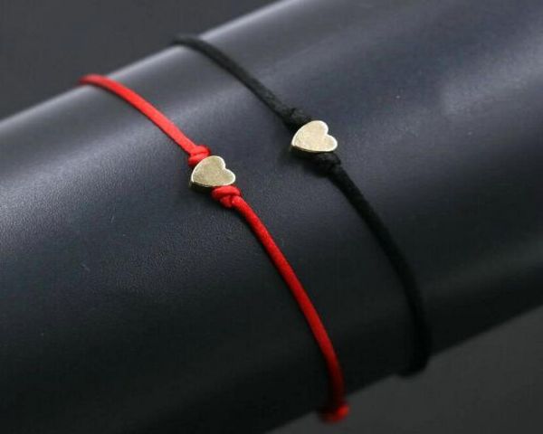 

50pcslot copper love heart shape charms bracelets rope lucky red bracelet for women red string adjustable handmade bracelet diy5532004, Golden;silver