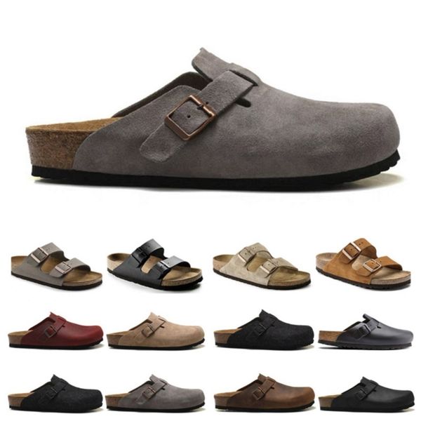 

platform designer boston sandals cork flat fashion leather slides casual shoes clogs for women mens arizona mayari clog buckle strap 36-46, Black