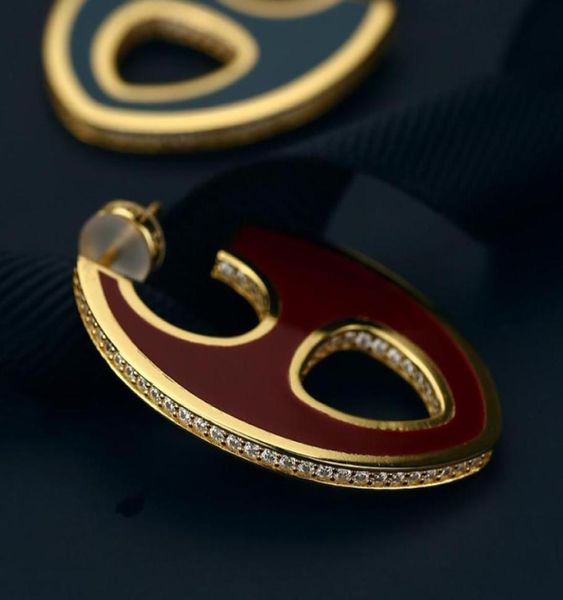 

s925 sterling silver european and american single enamel diamond earring personality fashion trend design luxury brand jewelry16342473420, Golden