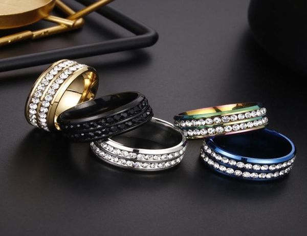 

2 rows crystal stainless steel rings band wedding ring for women men bride fashion hip hop jewelry4983300, Silver