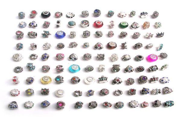 

100pcslot mix style colorful rhinestone metal big hole beads crystal glass charms fit european diy bracelet jewel9012159, Black