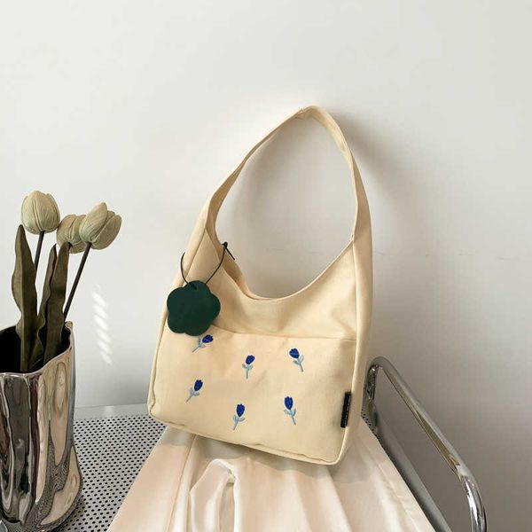 

new thickened canvas bag simple and large capacity small embroidery shoulder bag tote bag can be determined