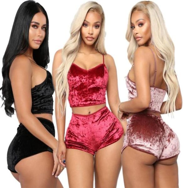 

women ladies velvet crop lingerie underwear pajamas bralette panty set39120659898950, Black;red