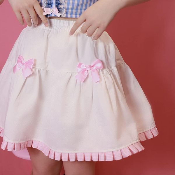 

womens white sweet skirts teen girl elastic high waisted short skirts pink bow ruffle mini dresses, Black