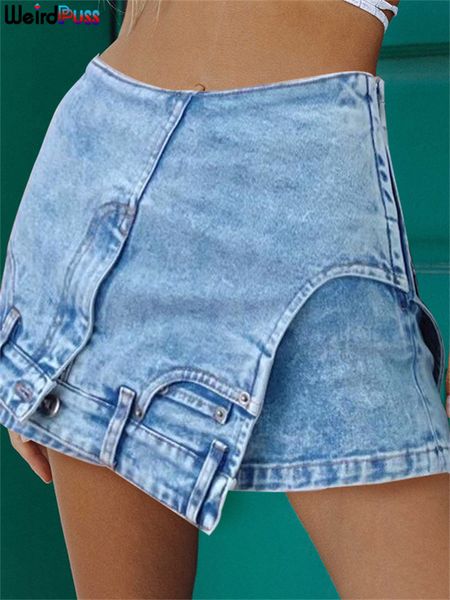 

women's shorts weird puss denim irregular women shorts skirts mid waist pockets zipper buttons summer fashion hipsters streetwear wild, White;black