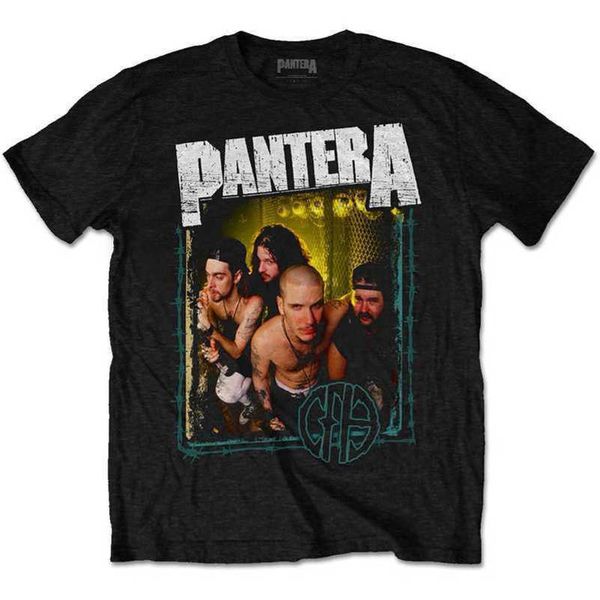 

designer pantera pandora band rock dark retro classic album surrounding men's cotton loose short sleeve t-shirt, White;black