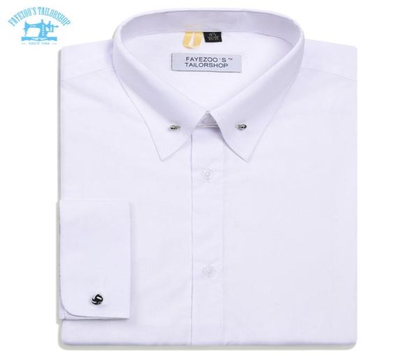 

fayezoos claasic fit white dress formal shirt with brooch collar round french cuff7088534, White;black