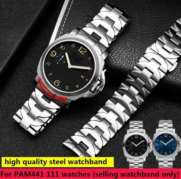 

watch bands 316l stainless steel bracelet for pam wristband 24mm silver curved end watchband4423103, Black;brown