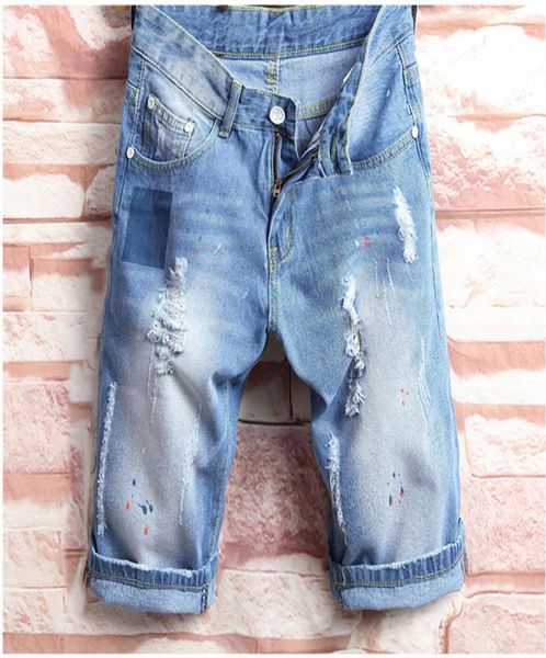

new men039s shorts jean denim causual fashional distressed shorts skate board jogger ankle ripped wave 1414564, Blue