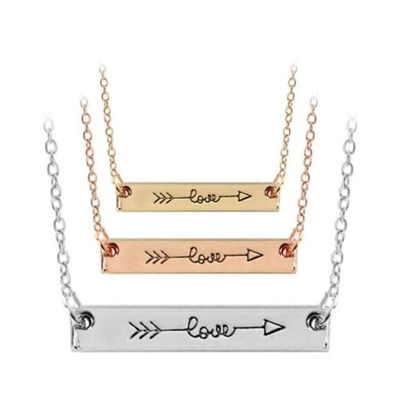 

letter necklace love minimalist cupid rose gold color bar stick pendant necklaces simply horizontal arrow for women hip hop jewelr1075782, Silver