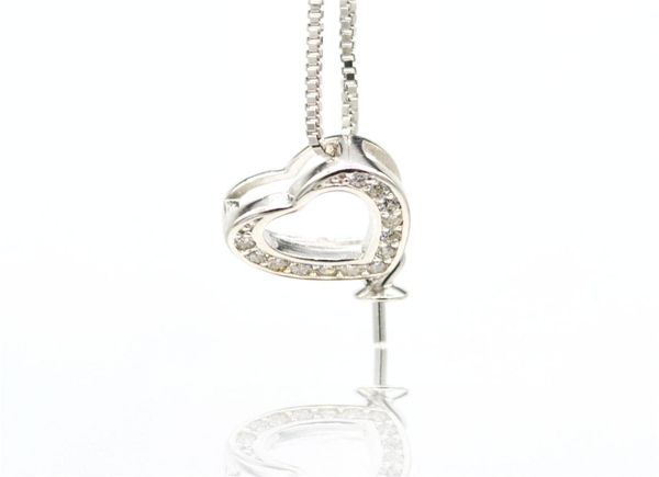

s925 sterling silver pearl pendants setting necklaces pendant supporting mount zircon love heart necklace settings5835143, Slivery;crystal