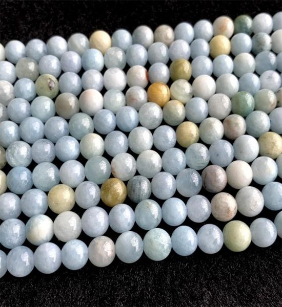 

discount whole natural genuine light blue aquamarine round loose stone beads 318mm fit jewelry diy necklaces or bracelets 157745543, Black