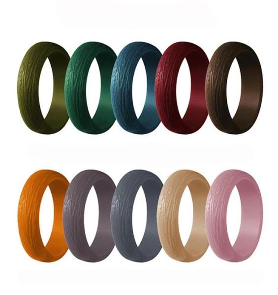

10pack tree bark grain silicone rings rubber wedding bands for women size 4103544362, Slivery;golden