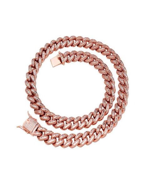 

men rapper rock punk 125mm real rose gold iced out pink cuban link chain fashion baguette necklace8244377, Silver