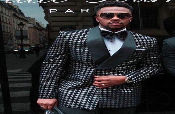 

latest coat pant designs 2018 groomsmen fashion groom wear houndstooth grid double breasted men suit tuxedo wedding prom suits4865794, Black;gray