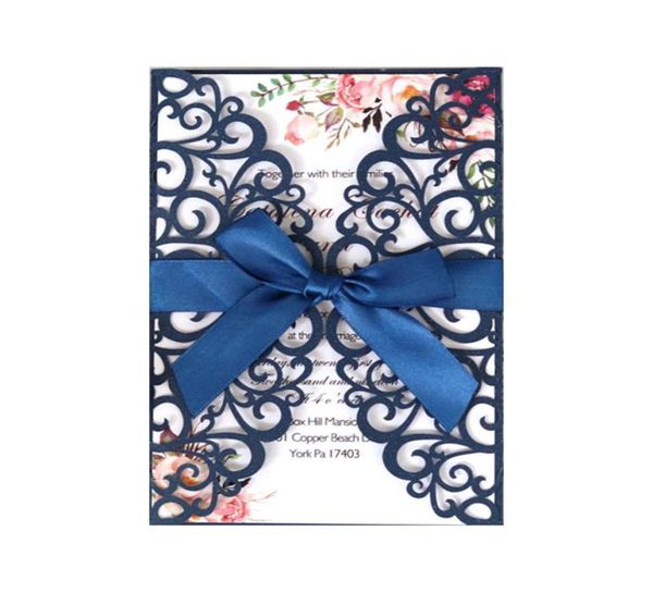 

2021 new arrival wedding invitation cards 4 color laser hollow out lace folded card by dhl selling9870677, Black