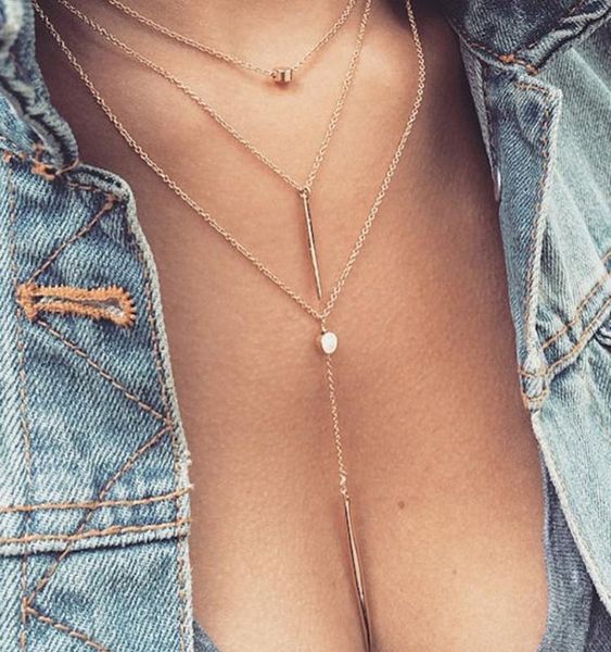 

women layered chain necklaces pendants delicate multi layer necklace charm gold silver chain necklace bijoux body boho choker je9837990