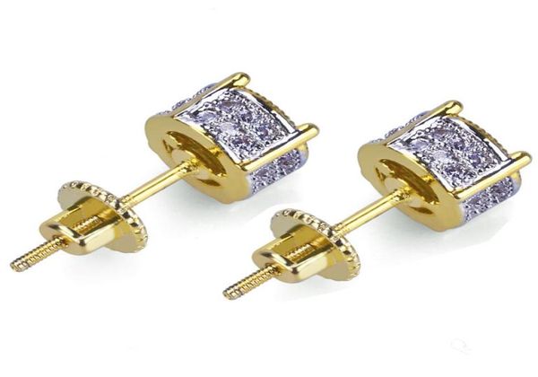 

wedding earrings stud hip hop diamond stud earrings with gift box iced out bling cz rock punk round wedding gift1714997, Golden;silver