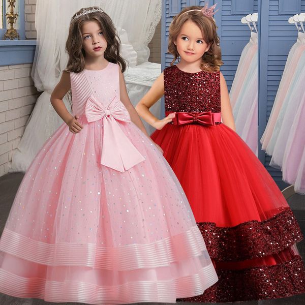 

girl's dresses children's gauze lace birthday party dinner ball big butterfly dress christmas party princess long dress children&#, Red;yellow