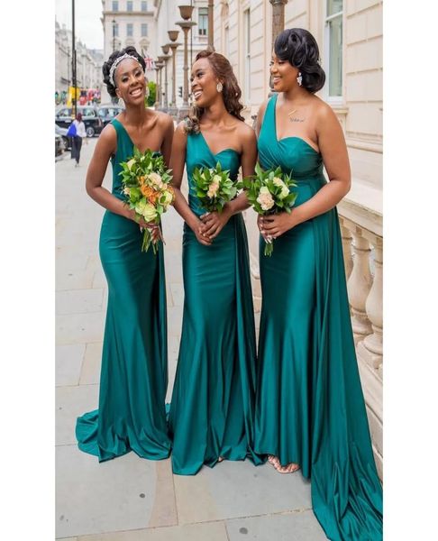 

dark green one shoulder bridesmaid dresses for africa unique design full length plus size wedding guest gowns junior maid of honor8211725, White;pink