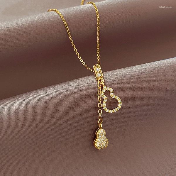 

pendant necklaces lwmmd steel no fading chinese style lucky gourd necklace simple stainless women's wholesale for women, Silver