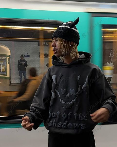 

men s hoodies sweatshirts retro gothic skull print hoodie women harajuku oversized loose casual jackets grunge couple streetwear sweatshirt, Black