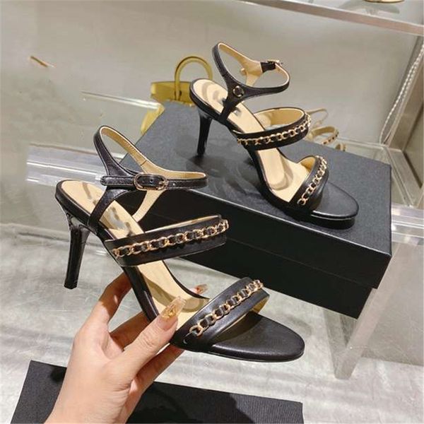 

summer popular women's sandals 2023 channel fashion luxury brand business work leisure travel letter logo women's high heels men&#, Black