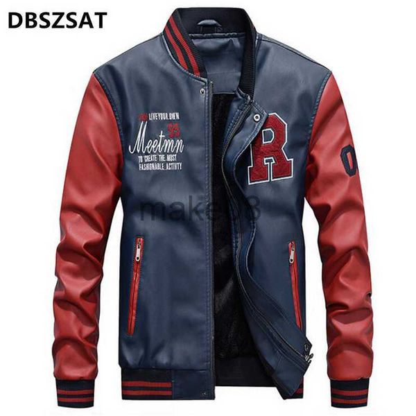

men's jackets brand embroidery baseball jackets men stand moto biker leather jacket men casual fleece thicken faux leather coat m4xl j2, Black;brown
