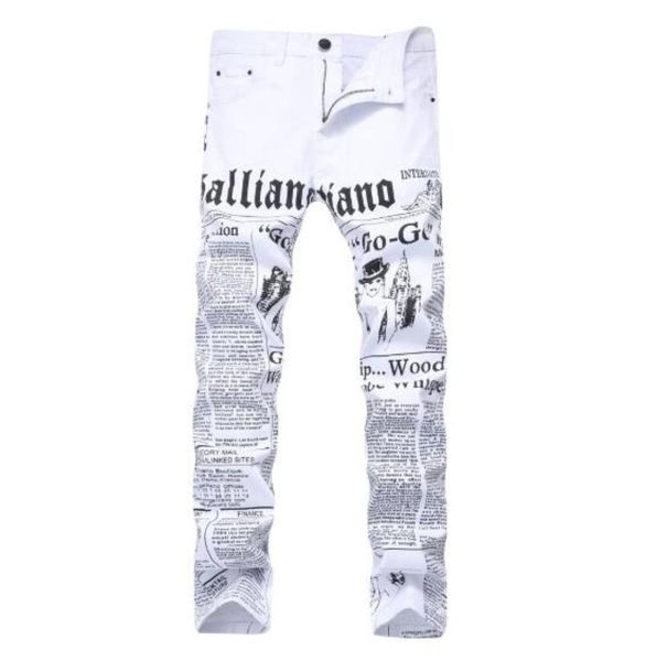 

2019 new fashion mens casual jeans straight slim letters printed white pants large size with 3802423, Blue