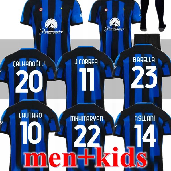 

2023 2024 inters milan lautaro lukaku soccer jerseys barella milan j. correa 23 24 football shirt calhanoglu gagliardini men kids kit unifor, Black;yellow