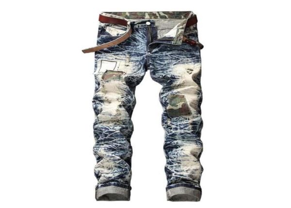 

kiovno men039s ripped holes jeans straight patchwork denim trousers male streetwear pants washed34565226047766, Blue