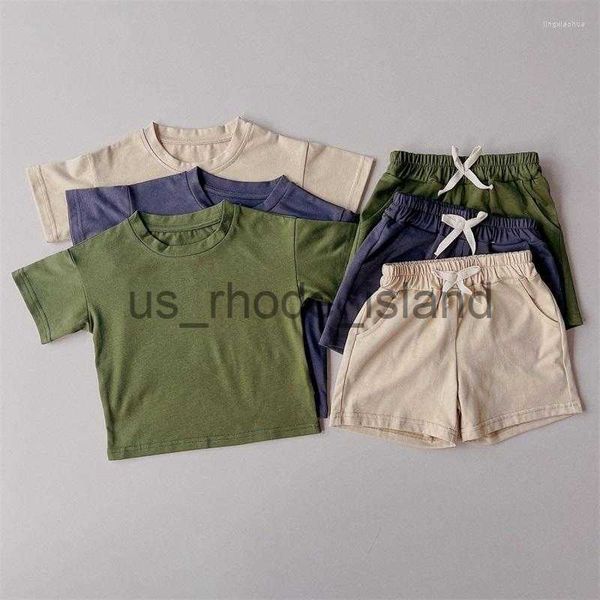 

t-shirts clothing sets children boy summer short sleeve t-shirts and shorts 2pcs sports set for kids toddler x0714 x0707, Blue