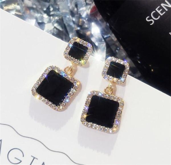 

whole earrings black square geometric earrings for women crystal luxury wedding rhinestone earring gold color6408414, Silver