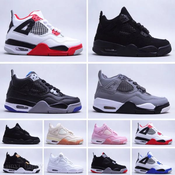 

white oreo 4s kids baketball shoes lightning 2022 rasta lemon venom alternate 89 pure money big boys girls toddler fire red sneakers childre, Black