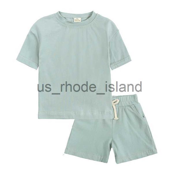 

t-shirts clothing sets 2 pcs novelty summer baby boy sport outfits clothes girls solid t shirt shorts children tracksuit for kid 230523 x071, Blue