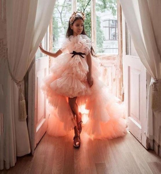 

high low tiered tulle girls pageant dresses long layered flower girls dress blush pink ruffles kids birthday gowns vestidos2219572, White;red