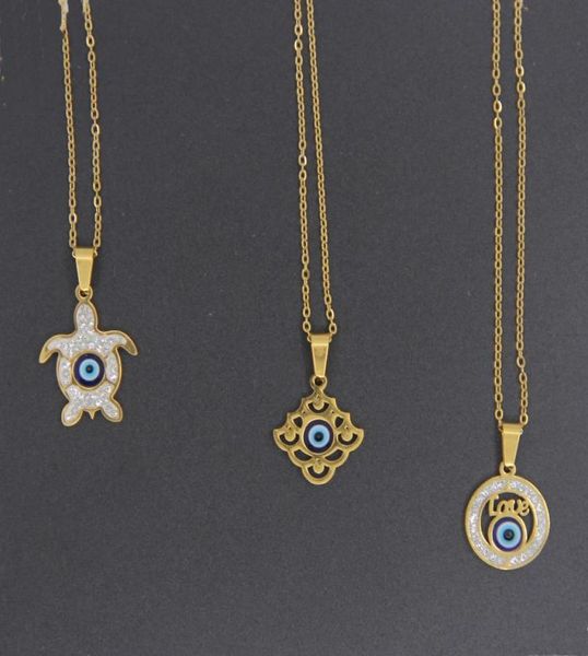 

pendant necklaces blue necklace stainless steel handmade turkish glass and crystal stone gold no fade colour jewelry7193005, Silver