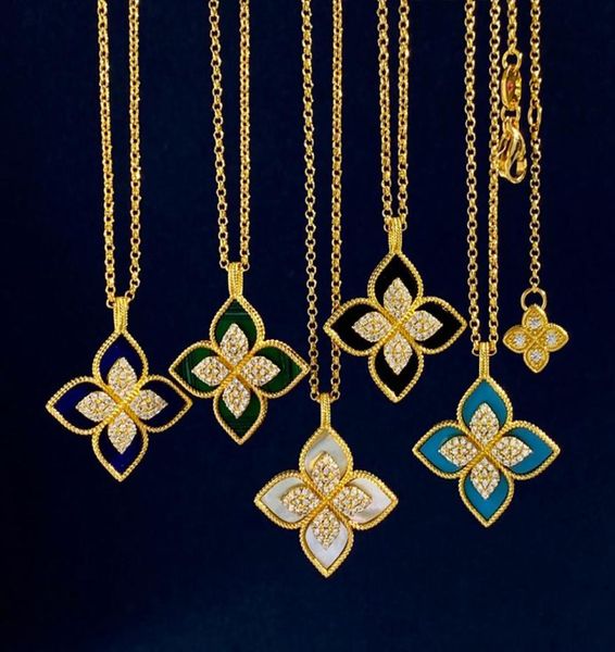 

rc italy brand clover designer pendant necklaces rhombic four leaf shining diamond crystal 18k gold sweet flower turquoise elegant8807452, Silver