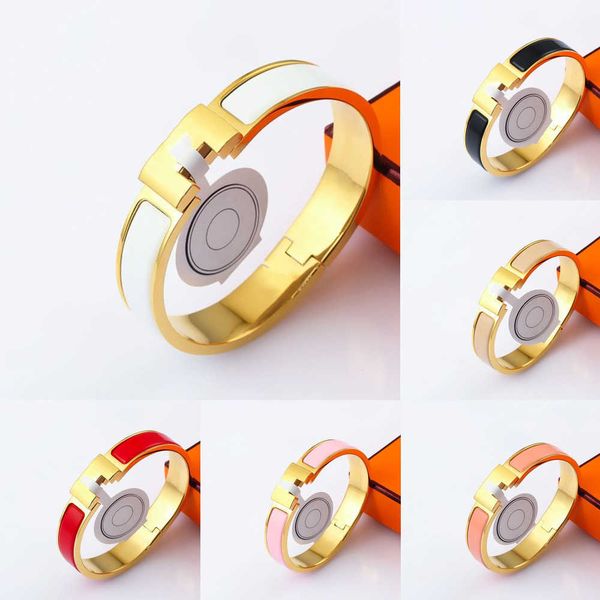 

luxury designer bracelet her max enamel colors 12mm h bracelets bangle for women stainless steel 18k gold plated cuff letter clasp bangles l, Black