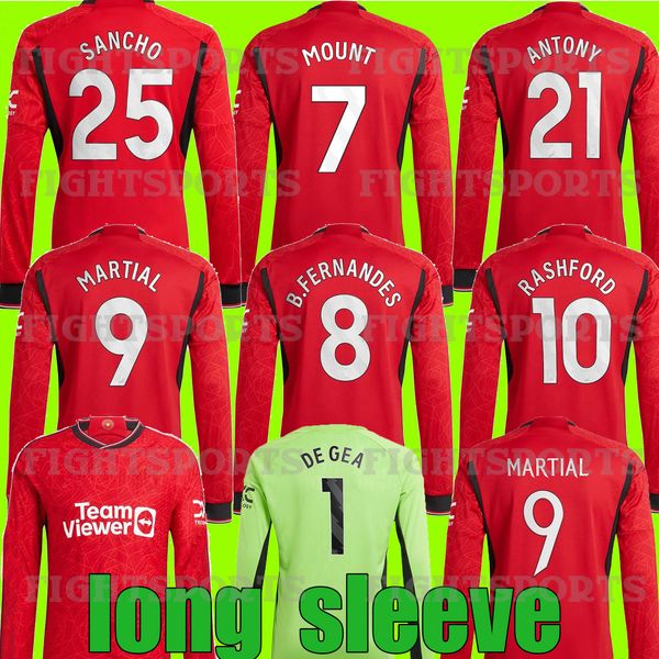 

23 24 long sleeve soccer jersey mount#7 rashford football shirt man utd eriksen sancho fred b.fernandes man uniteds martinez greenwood manch, Black;yellow
