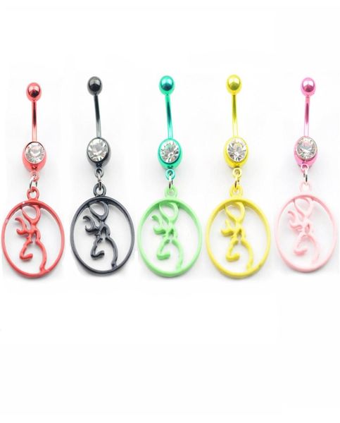 

5 colors browning deer belly button navel rings body piercing jewelry dangle fashion charm cz stone 10pcs lot 4ciy22258424, Silver