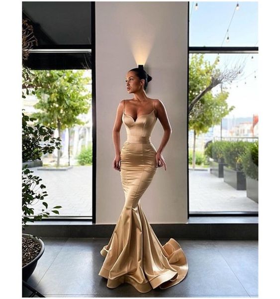 

mermaid royal blue evening dresses spagetti straps fitted champagne fish tail prom gowns arabia dubai long party formal dress, Black
