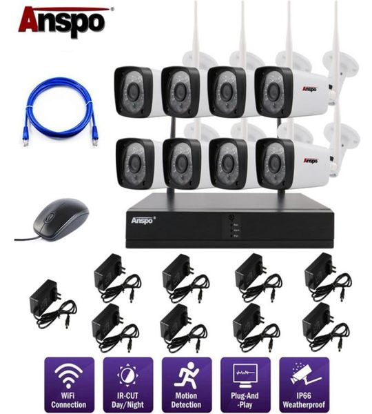 

anspo 1080p960p 8ch wifi wireless cctv camera system waterproof home surveillance security system plug and play p2p nvr7695933