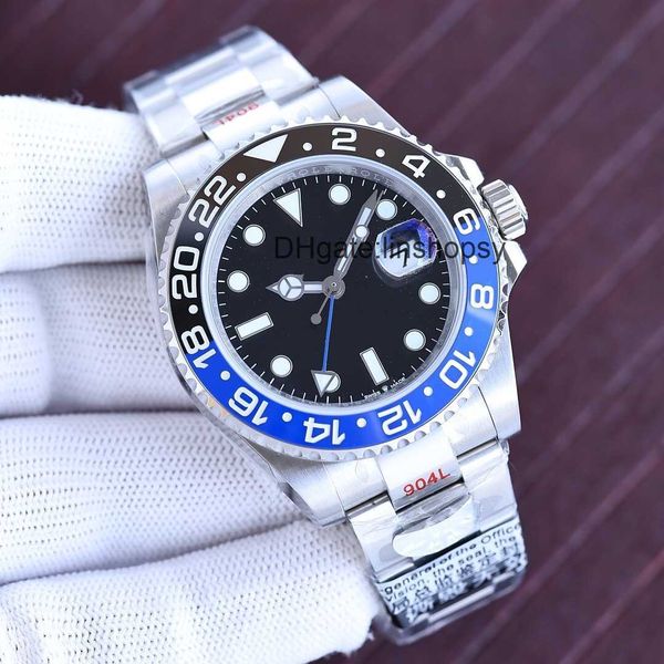 

mens watch 41mm automatic mechanical movement watches full stainless steel sliding clasp blue black ceramic sapphire wristwatches super lumi, Slivery;golden