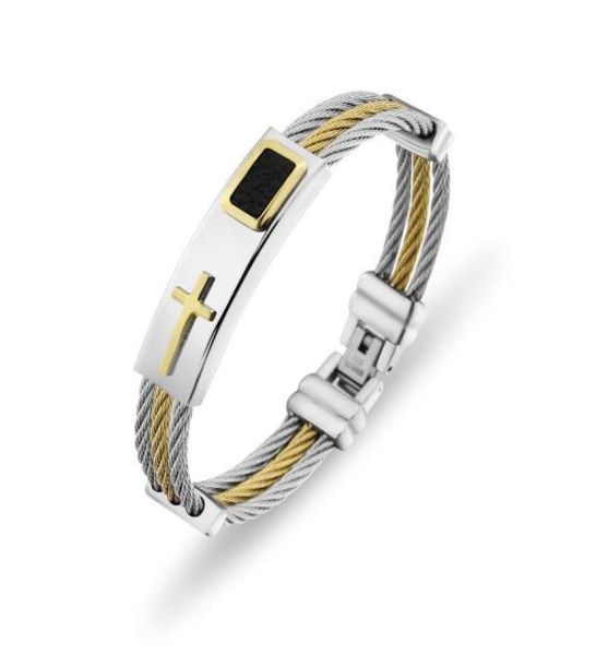 

bracelets 2023 gold jesus cross bracelet men jewelry stainless steel mens rock bangles leather pulseira masculina9343577, Golden;silver