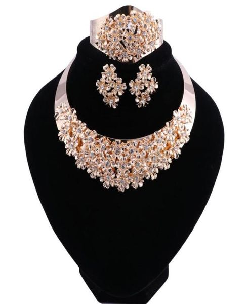 

african beads jewelry set crystal wedding flower necklace earrings set for women dubai luxury bridal jewelry sets2643283, Black