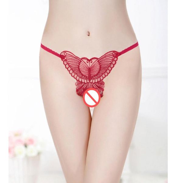 

women lace seductive open crotch pants female avoid taking off lingerie butterfly shaped underwear8286133, Red;black