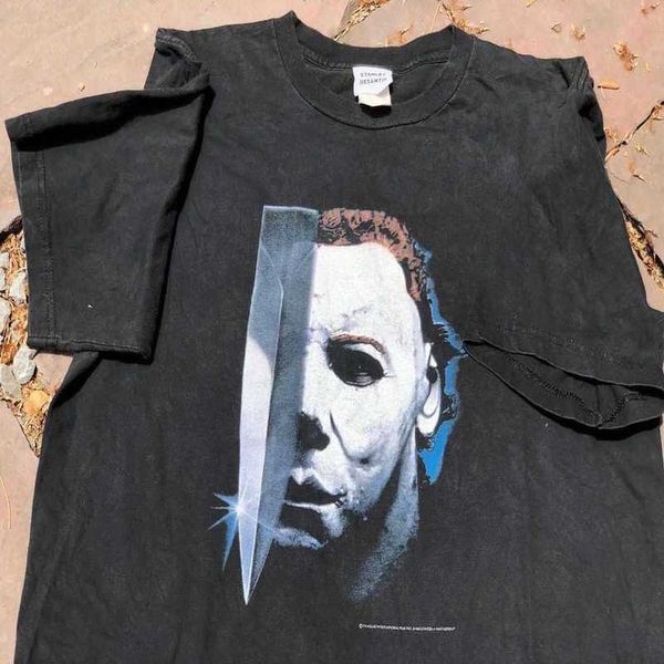 

stussys european and american trendy halloween halloween printed round neck t-shirt with loose and niche pure cotton half sleeves, versatile, White;black