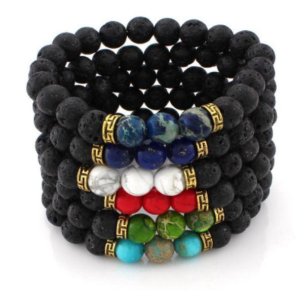 

lava rock stone beads bracelet natural stone turquoise prayer buddha bracelet bangle cuffs for women men fashion jewelry drop ship1133744, Black